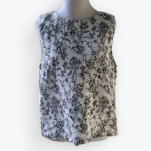 joie Linen Blouse Black & White Floral Sleeveless Blouse Whimsigoth Layering ~ M
